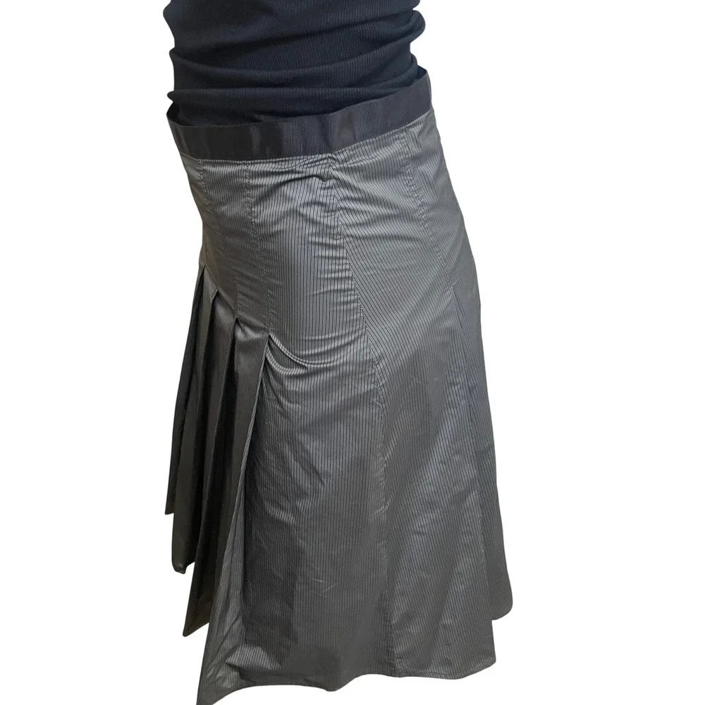 Massimo Dutti Classic Pleated Skirt, Gray and Black, Midi, Lined, Preppy, career